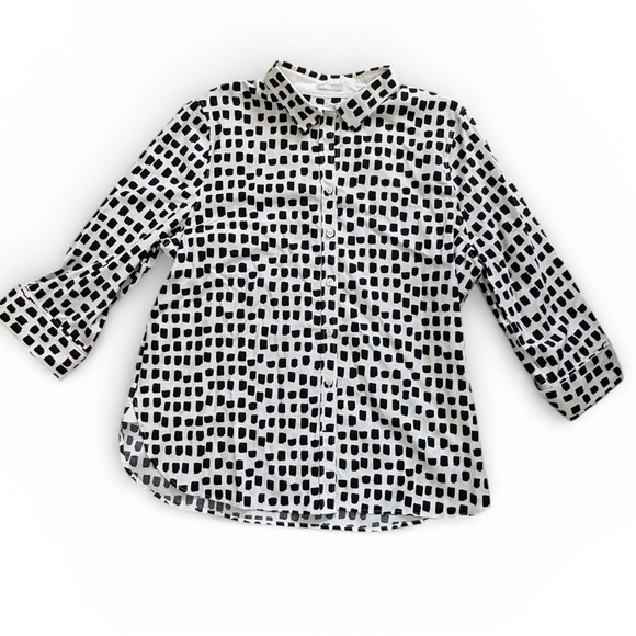 Chico's Classic Black & White No-Iron Chic Stretch Geometric Print Shirt Sz 3 - Picture 3 of 10